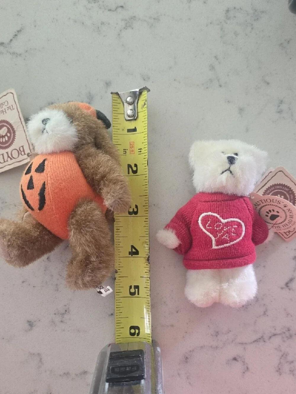 Boyds Bears Mini Plush Pair - Orange Pumpkin Sweater & Red Heart Sweater